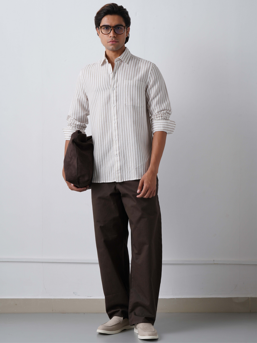 Linen Rich Striped Beige Shirt