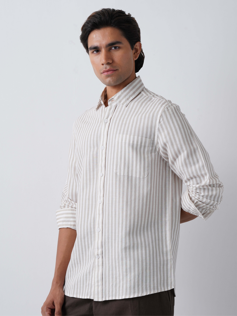 Linen Rich Striped Beige Shirt