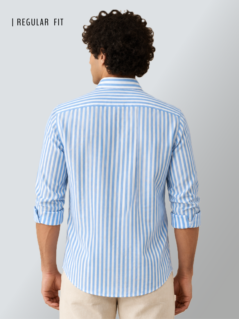 Linen Rich Striped Blue Shirt