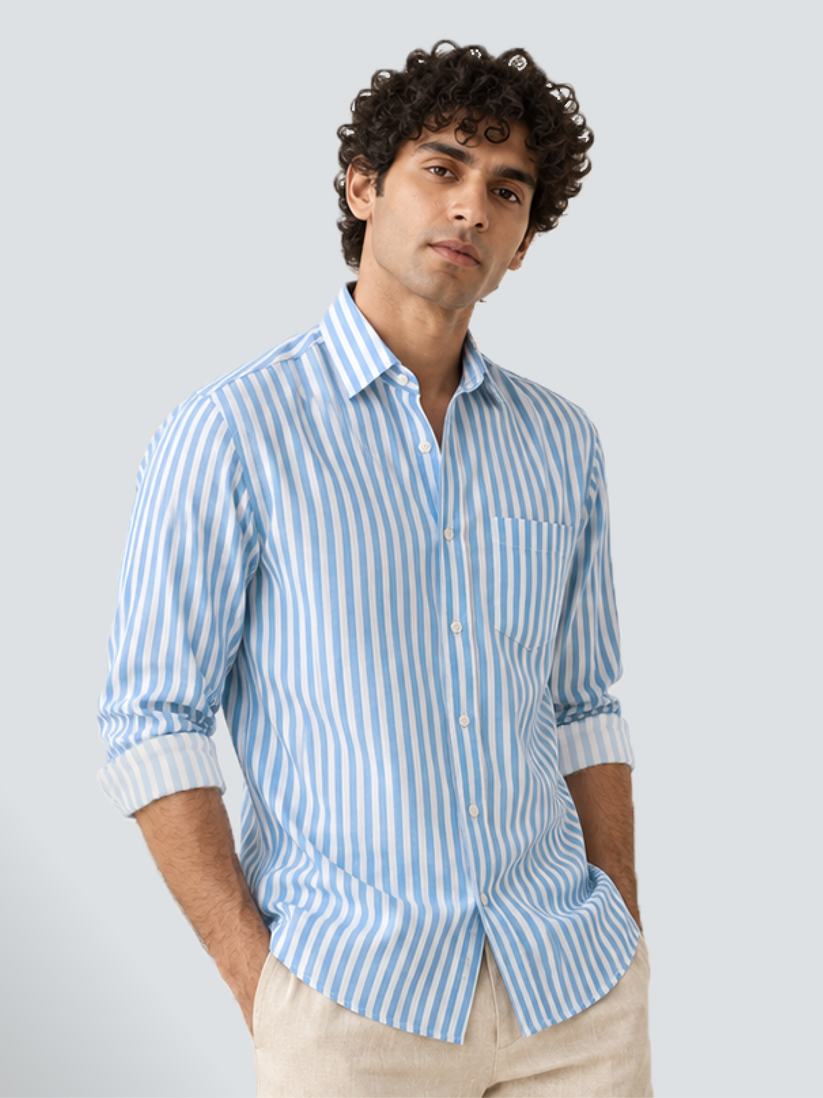 Linen Rich Striped Blue Shirt