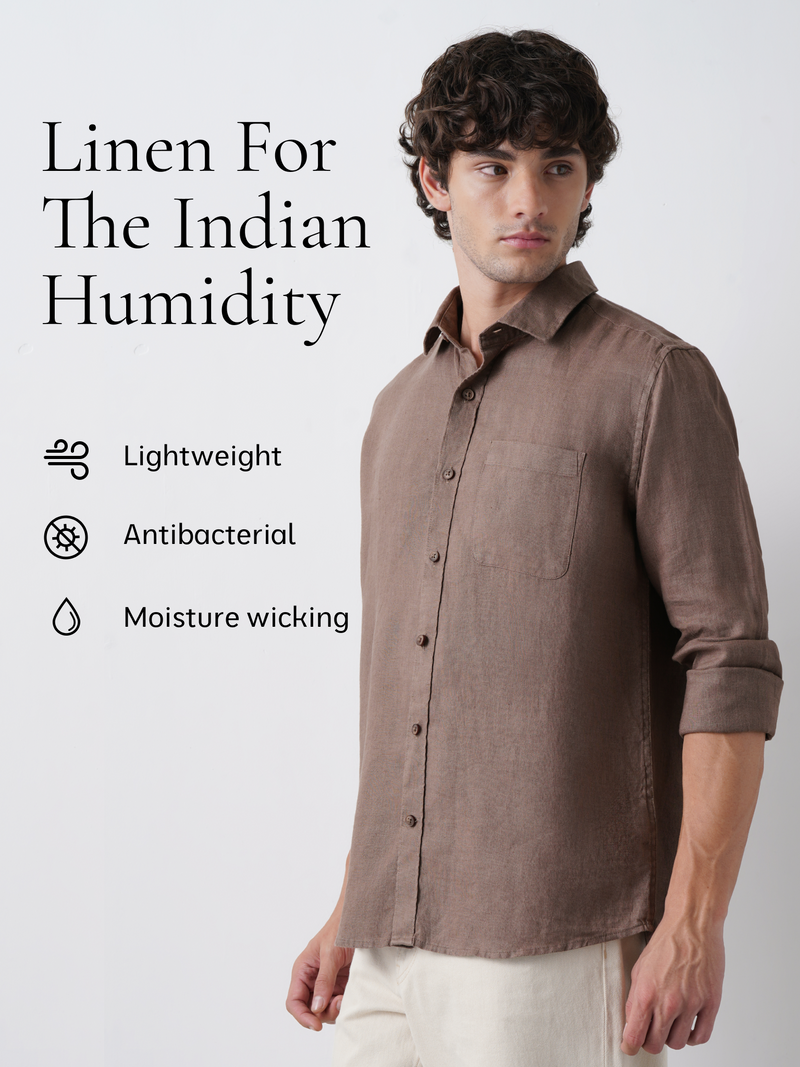Brown Pure European Linen Shirt