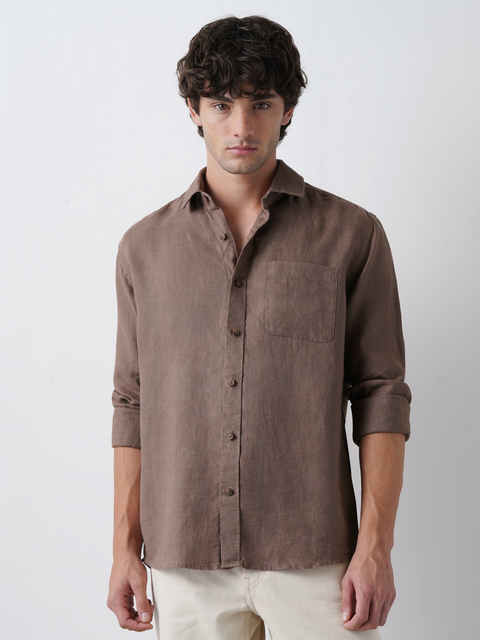 Brown Pure European Linen Shirt