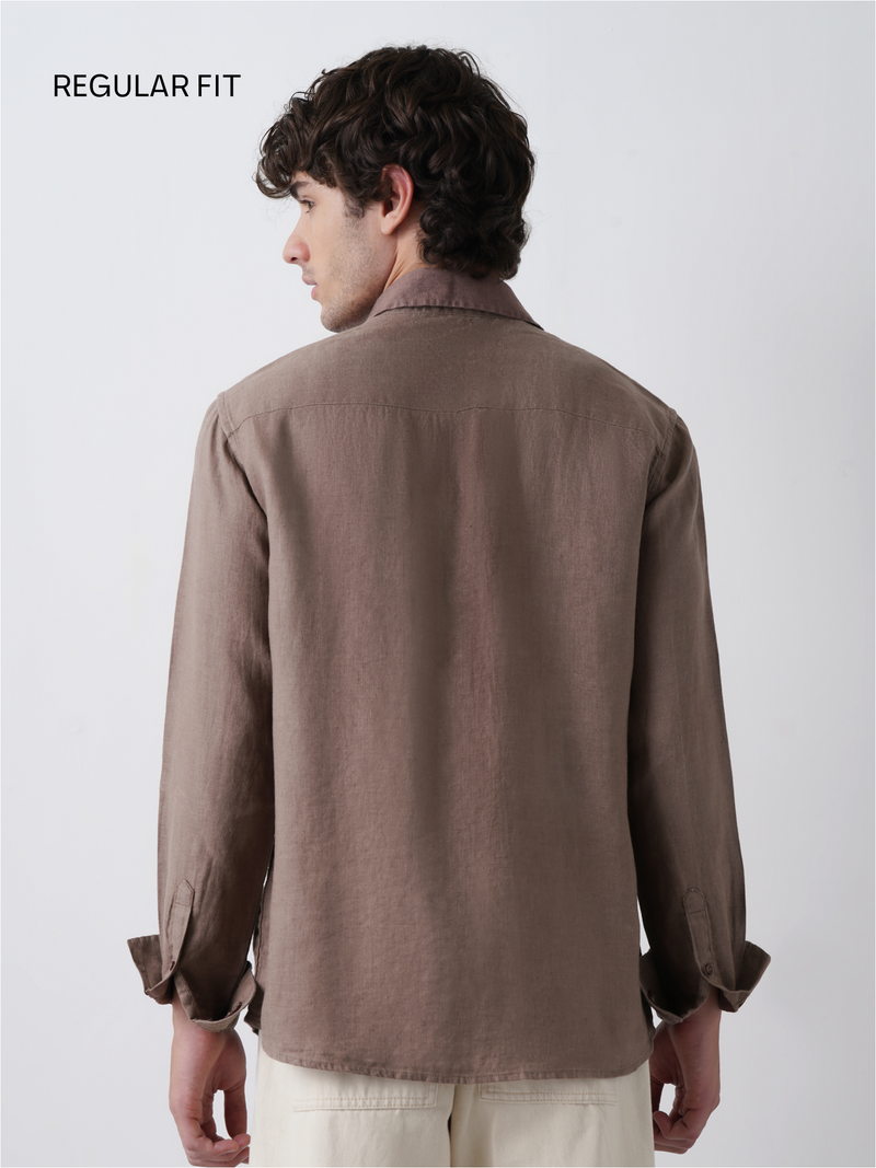 Brown Pure European Linen Shirt