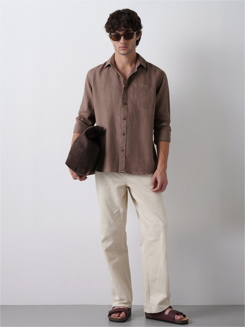 Brown Pure European Linen Shirt