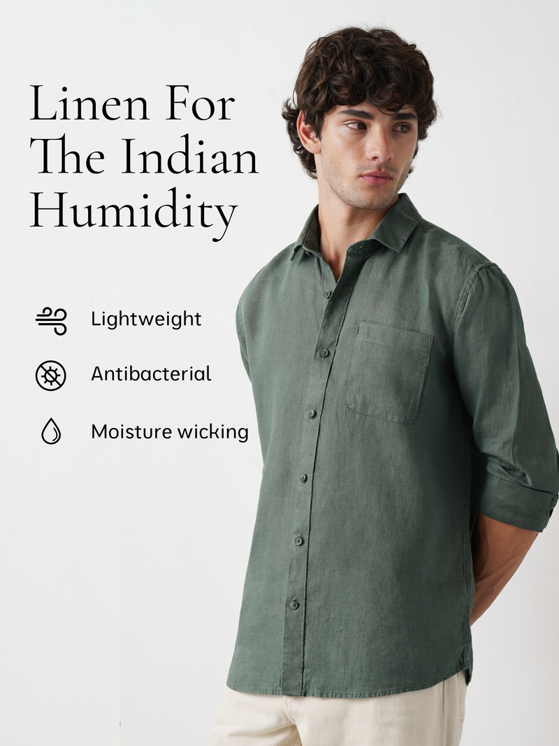 Dark Green Pure European Linen Shirt