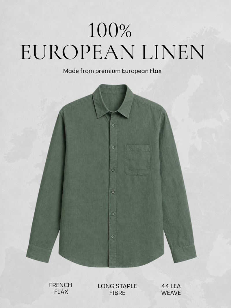 Dark Green Pure European Linen Shirt