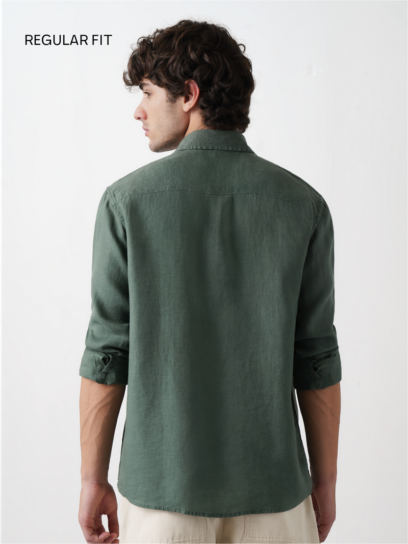 Dark Green Pure European Linen Shirt