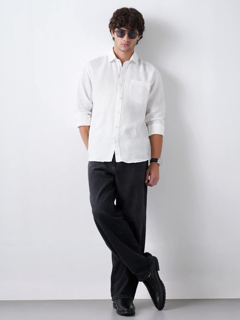 White Pure Italian Linen Shirt
