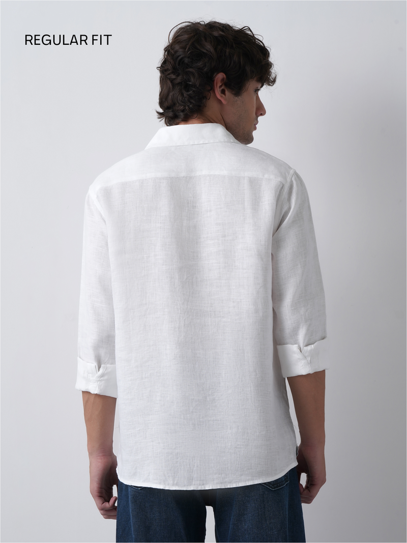White Pure Linen Popover Shirt