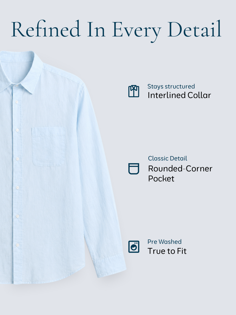 Ice Blue Pure European Linen Shirt