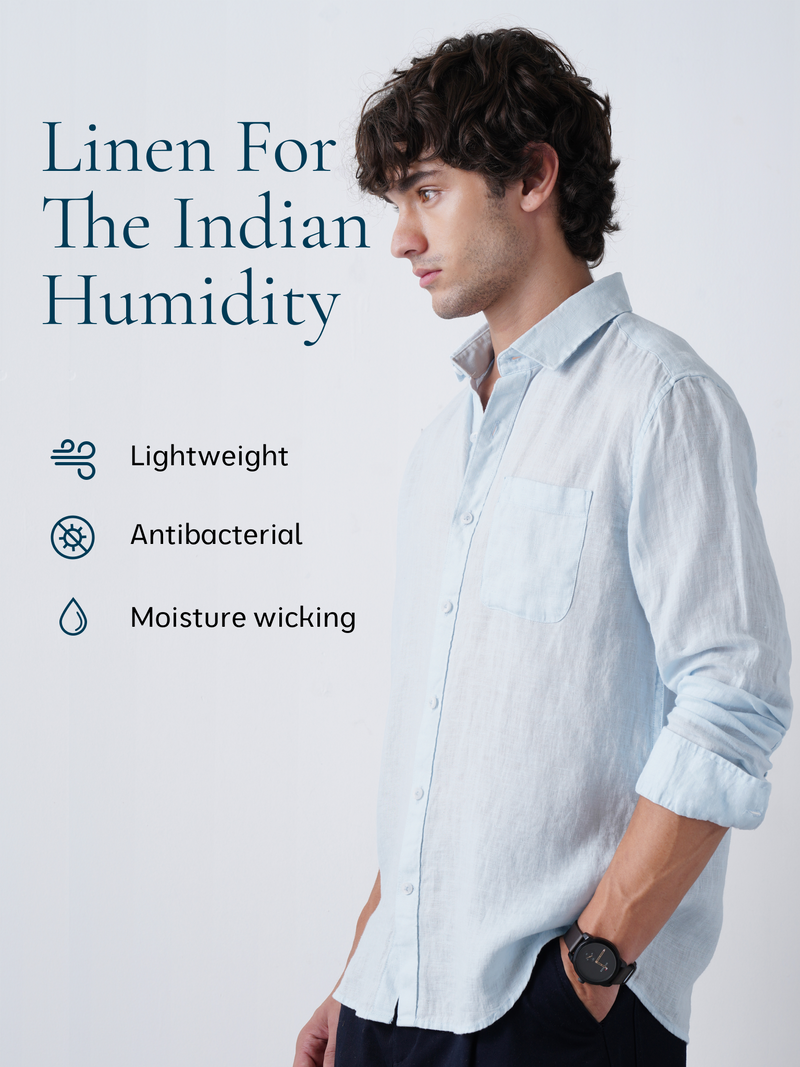 Ice Blue Pure European Linen Shirt