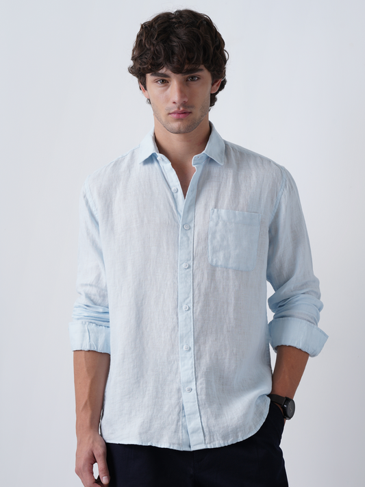 Ice Blue Pure European Linen Shirt