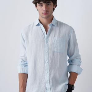 Ice Blue Pure European Linen Shirt
