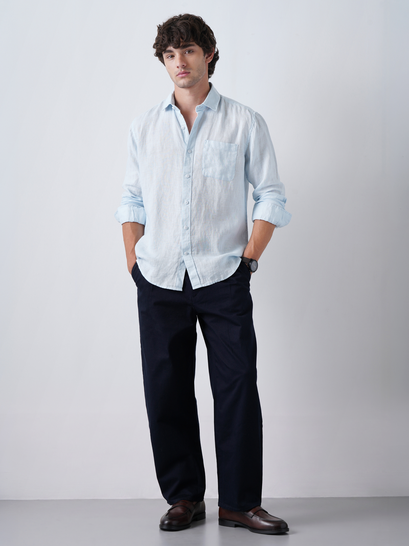 Ice Blue Pure European Linen Shirt