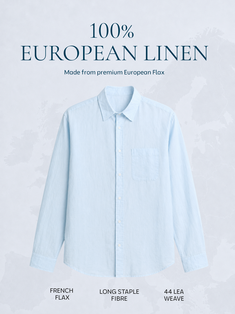 Ice Blue Pure European Linen Shirt