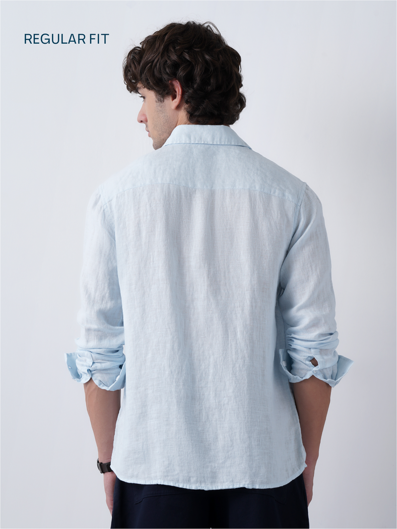 Ice Blue Pure European Linen Shirt