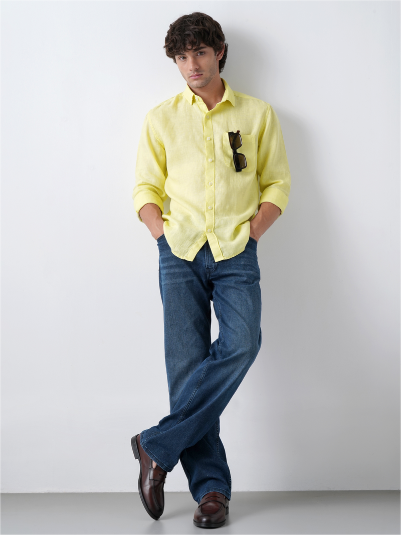 Yellow Pure European Linen Shirt