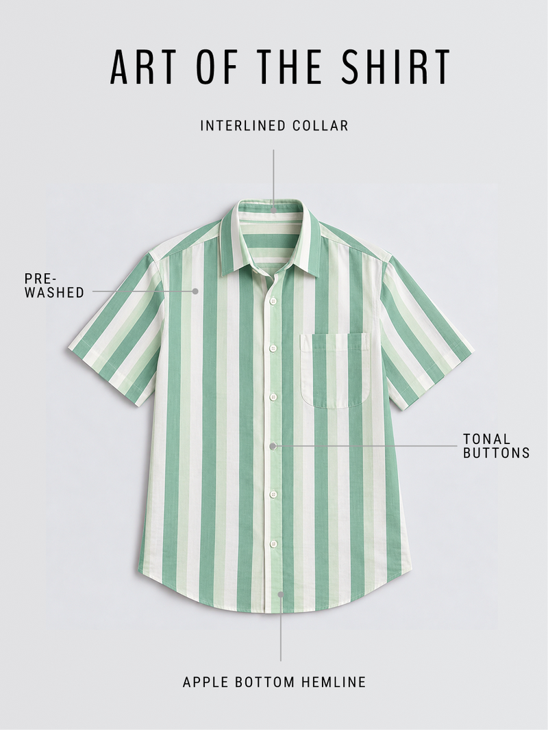 Linen Rich Green Shadow Stripe Shirt