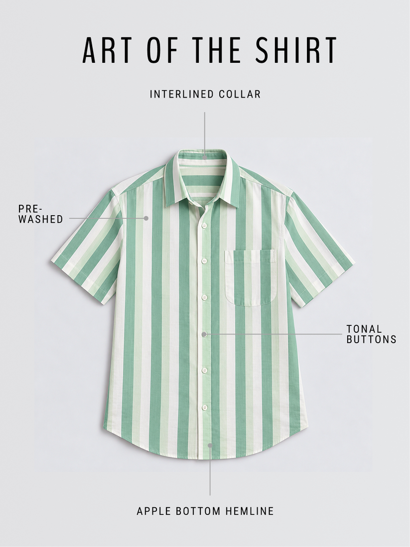 Linen Rich Green Shadow Stripe Shirt