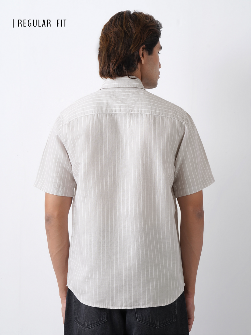 Linen Rich Silver Grey Pinstriped Shirt