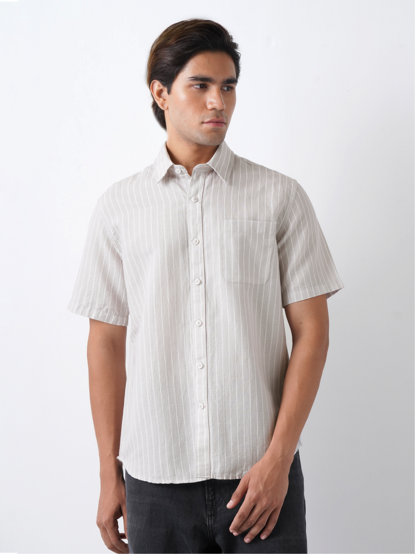 Linen Rich Silver Grey Pinstriped Shirt