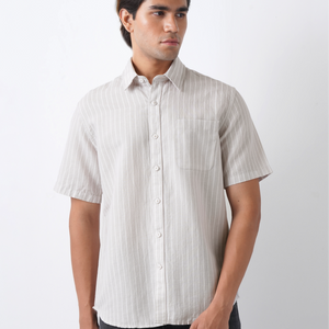Linen Rich Silver Grey Pinstriped Shirt