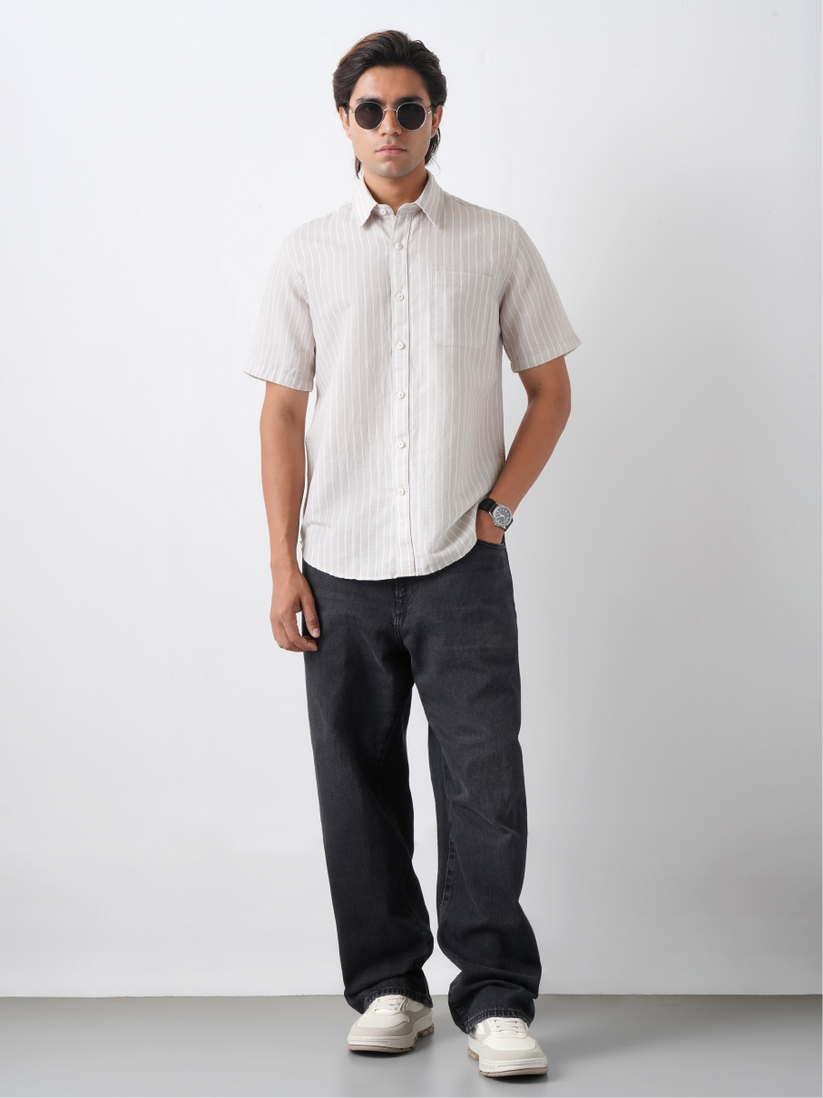 Linen Rich Silver Grey Pinstriped Shirt