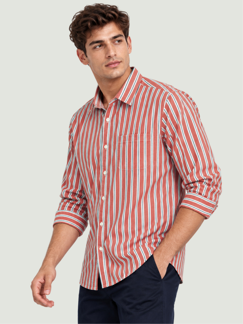 Burnt Sienna Seersucker Summer Shirt