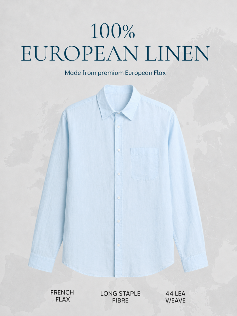 Ice Blue Pure European Linen Shirt
