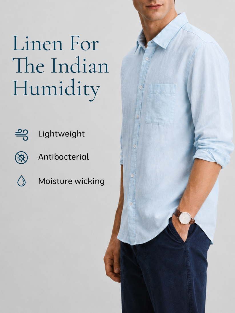 Ice Blue Pure European Linen Shirt