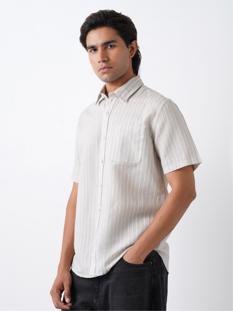 Linen Rich Silver Grey Pinstriped Shirt