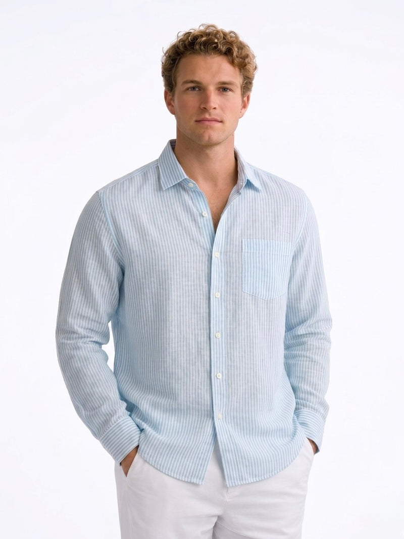 Linen Rich Light Blue Striped Shirt