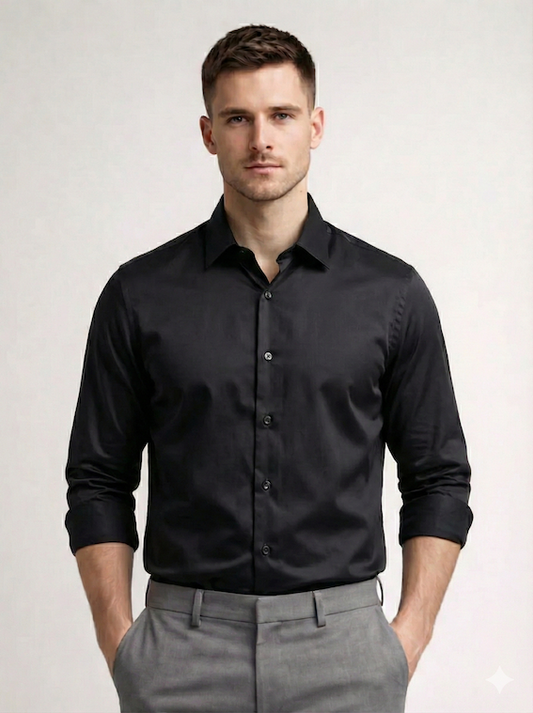 Regular Fit Luxe Shine Black Shirt