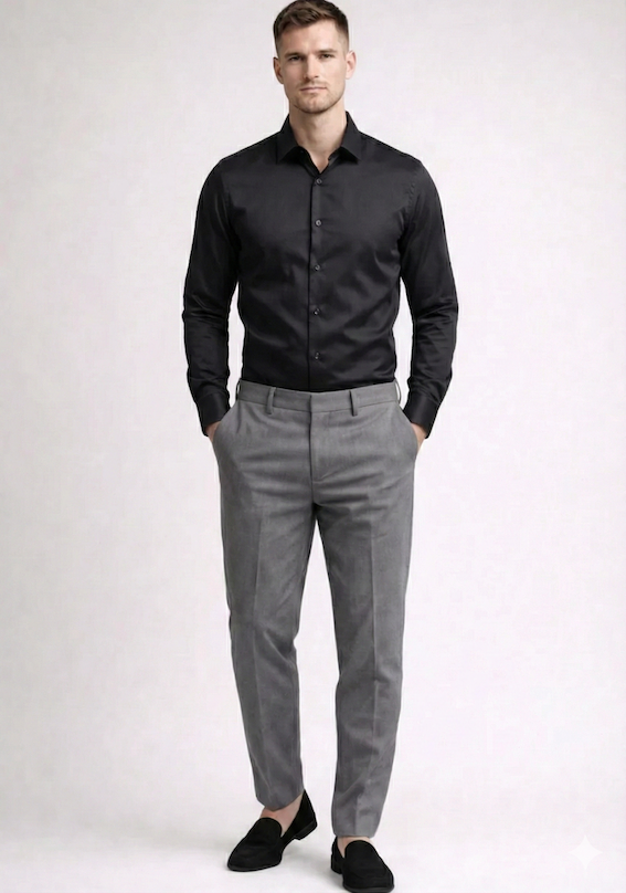Midnight Black Satin Stretch Shirt