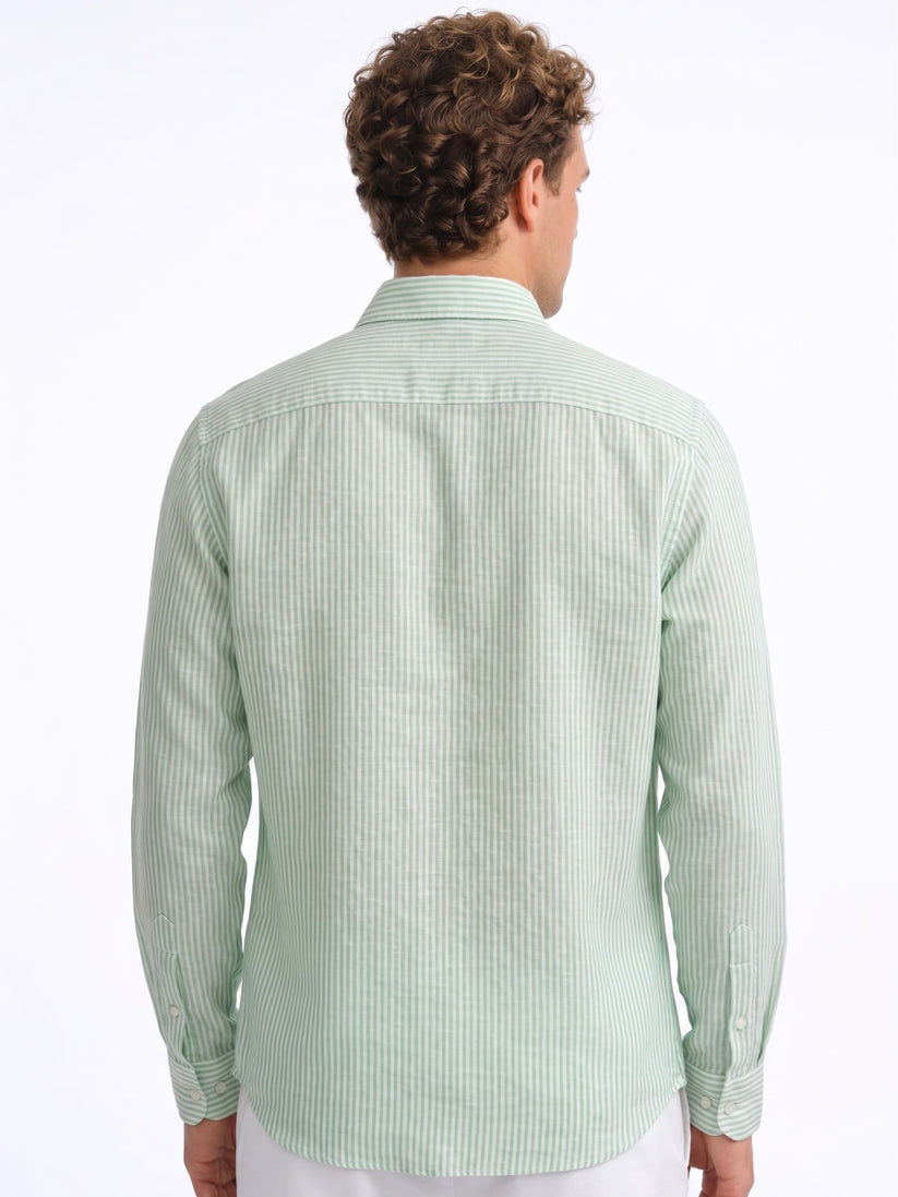 Linen Rich Light Green  Stripe Shirt
