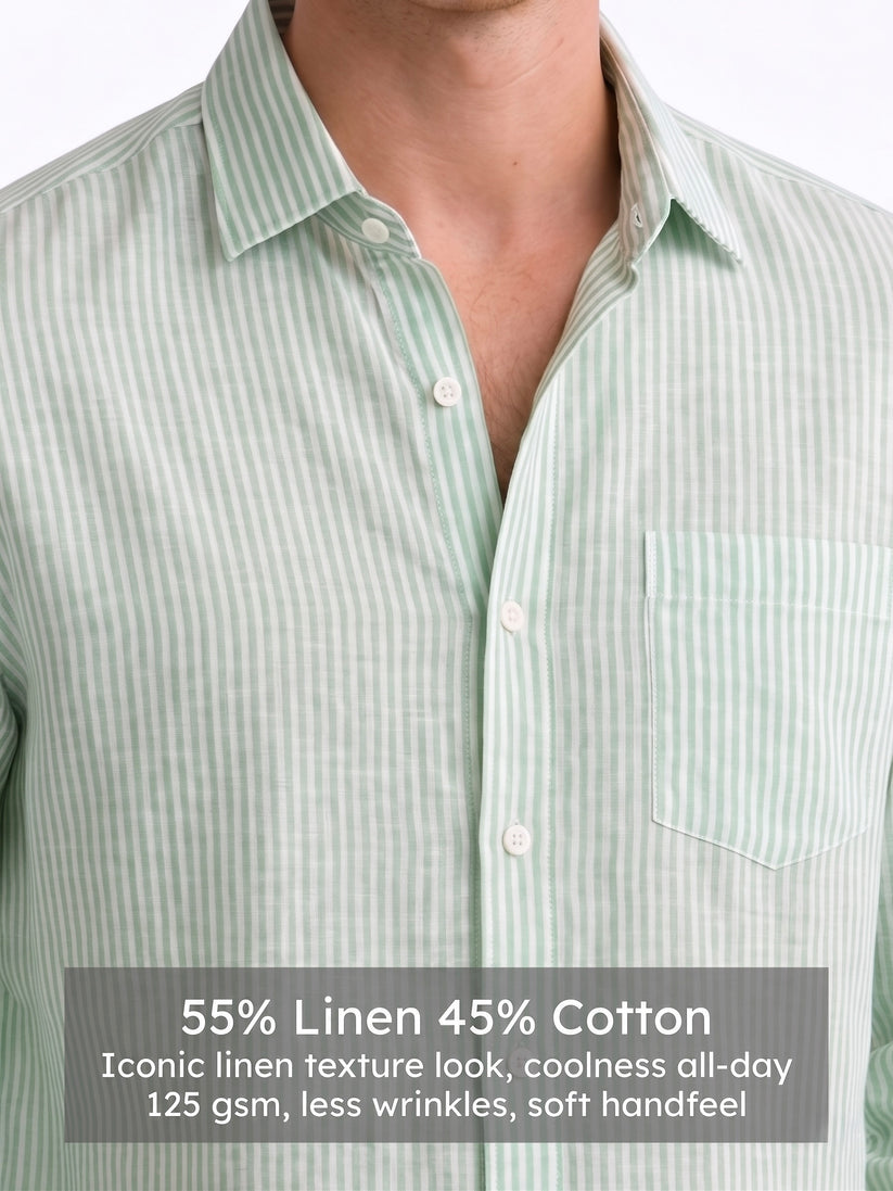 Linen Rich Light Green  Stripe Shirt