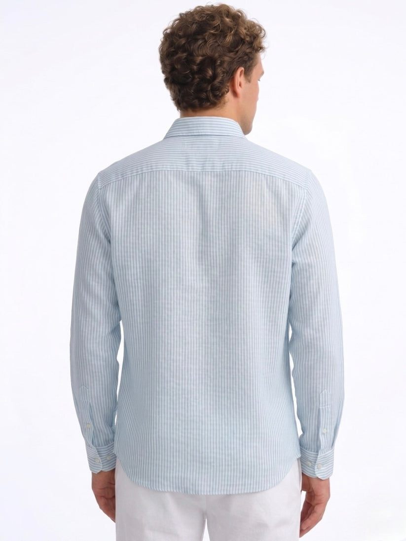 Linen Rich Light Blue Stripe Shirt