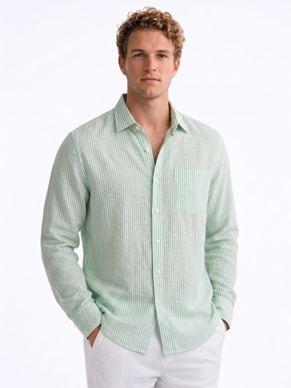 Linen Rich Light Green Stripe Shirt