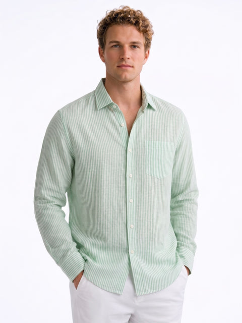 Linen Rich Light Green  Stripe Shirt