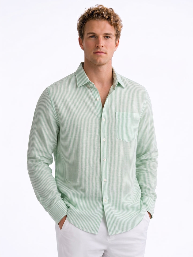 Linen Rich Light Green  Stripe Shirt