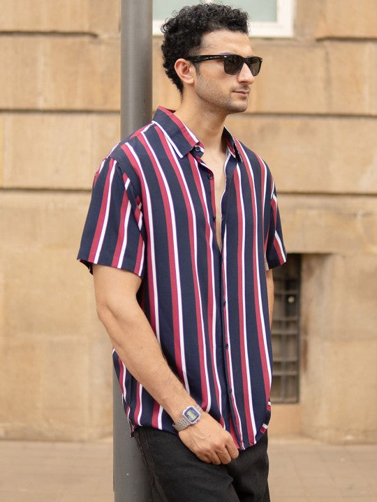 Powerlook, Vertical Striped Short Sleeves Shirt