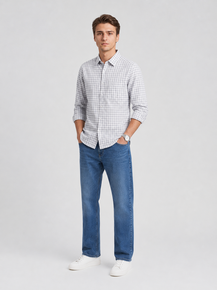 Grey Oxford Check Shirt