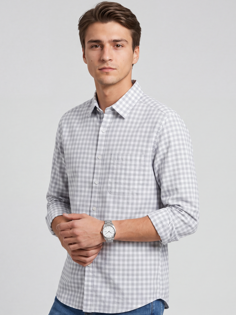 Grey Oxford Check Shirt