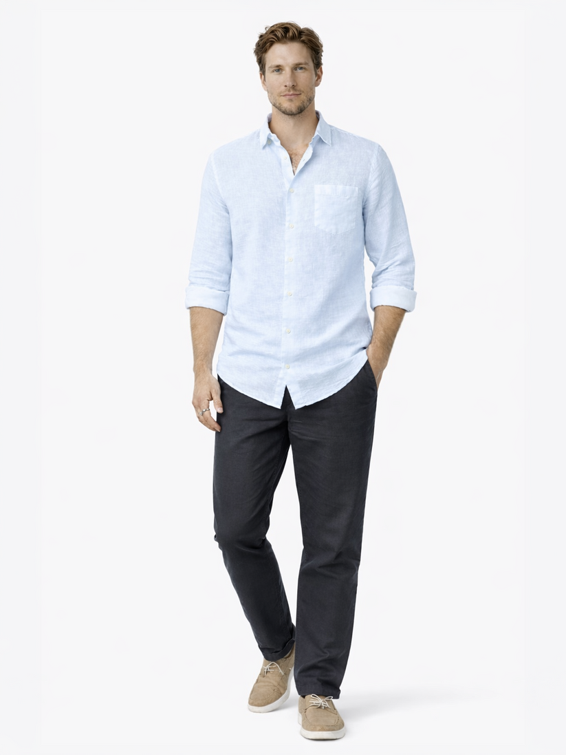 Ice Blue Pure Italian Linen Shirt