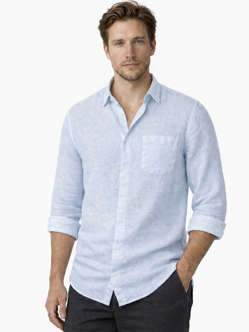 Ice Blue Pure Italian Linen Shirt