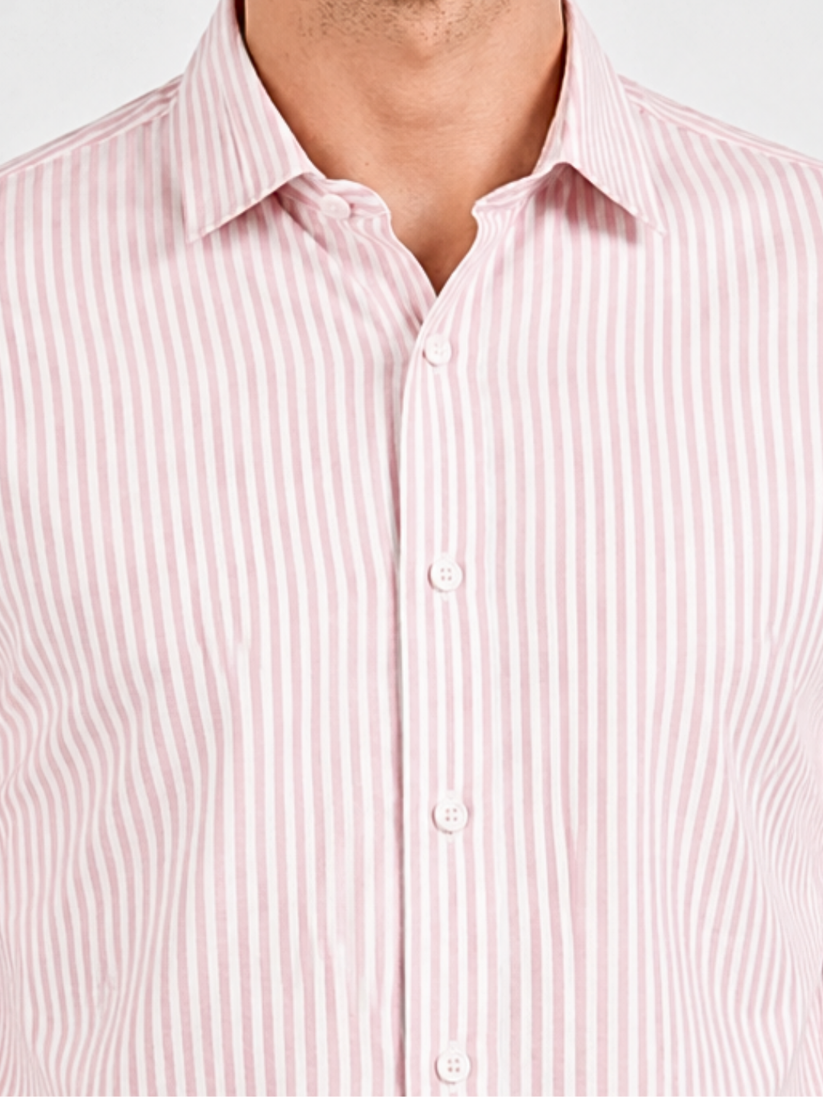 Slim Fit Blossom Pink Stripe Knit Shirt