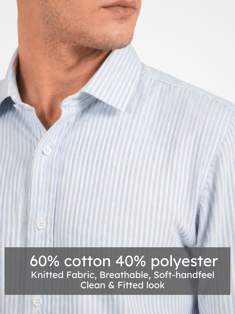 Slim Fit Powder Blue Stripe Knit Shirt