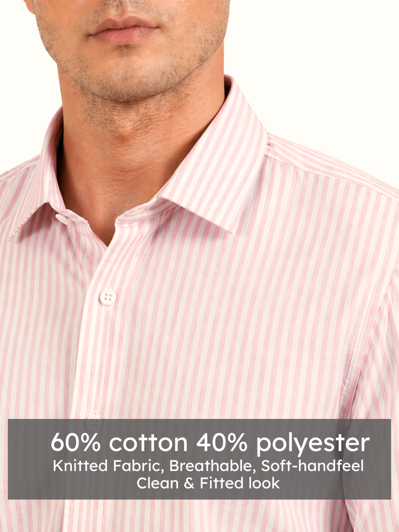 Slim Fit Blossom Pink Stripe Knit Shirt