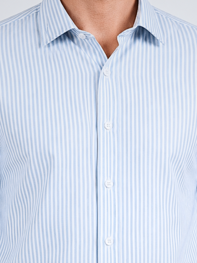 Slim Fit Powder Blue Stripe Knit Shirt
