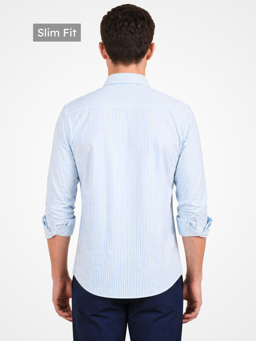 Slim Fit Powder Blue Stripe Knit Shirt